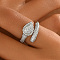 Brass Micro Pave Cubic Zirconia Cuff Rings for Women, Teardrop, Silver, 11mm, Inner Diameter: 16mm~18mm