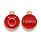 Alloy Enamel Pendants, Cadmium Free & Lead Free, Flat Round with Constellation, Light Gold, Red, Taurus, 15x12x2mm, Hole: 1.5mm