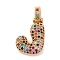 Brass Micro Pave Cubic Zirconia Pendants, Nickel Free, Real 18K Gold Plated, Colorful, Letter J, 18.5~24x12.5~25.5x5~5.5mm, Hole: 5x3mm