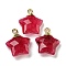Natural White Jade Pendants, with Rack Plating Brass Findings, Star, Red, 18x15x6mm, Hole: 2mm