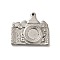 Non-Tarnish 304 Stainless Steel Pendant Cabochon Settings, Camera, Stainless Steel Color, Tray: 8mm, 25x28x3.5mm, Hole: 1.6mm