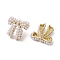 Bowknot Brass Stud Earrings, with Plastic Pearl, Long-Lasting Plated, Lead Free & Cadmium Free, Real 18K Gold Plated, 20x21.5mm