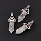 Natural Quartz Crystal Big Pointed Pendants, 7 Chakra Faceted Bullet Charms, with Platinum Plated Brass Findings and Colorful Rhinestone, Cadmium Free & Lead Free, 55x22.5x16mm, Hole: 8x5mm