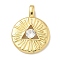 Rack Plating Brass Micro Pave Cubic Zirconia Pendants, Long-Lasting Plated, Lead Free & Cadmium Free, Flat Round with Triangle Charms, Real 18K Gold Plated, 21x16x3.5mm, Hole: 2.5x4mm
