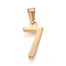 304 Stainless Steel Pendants, Number, Golden, Num.7, 21x10.5x1.5mm, Hole: 6.5x3mm