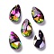 Faceted Teardrop Glass Pendants, Flamingo, 16x9x5mm, Hole: 1mm