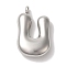 Non-Tarnish Ion Plating(IP) 304 Stainless Steel Pendants, Balloon Letter Charm, Stainless Steel Color, Letter U, 25x15.5x6mm, Hole: 2mm