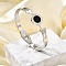 304 Stainless Steel Hinged Bangles for Women, with Enamel, Flat Round with Roman Numerals, Stainless Steel Color, Inner Diameter: 2-1/4x1-7/8 inch(5.8x4.75cm)