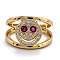 Brass Micro Pave Cubic Zirconia Cuff Rings, Open Rings, Smiling Face, Real 18K Gold Plated, Camellia, US Size 6, Inner Diameter: 17mm