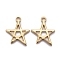 Brass Pendants, Long-Lasting Plated, Star, Real 18K Gold Plated, 14x13x1mm, Hole: 1.2mm