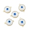 Brass Synthetic Opal Evil Eye Connector Charms, Golden, Rack Plating, Long-Lasting Plated, White, Flat Round, 19x13.5x5mm, Hole: 1.8mm