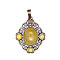 Retro Hollow Natural Topaz Jade Pendants, Flower Rhombus Pendants, with Red Copper Metal Finding, 33x27x7mm