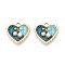 Alloy Enamel Pendants, with ABS Imitation Pearl, Heart with Cherry Charm, Golden, Dark Cyan, 17.5x18x4mm, Hole: 1.8mm