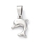 304 Stainless Steel Pendants, Dolphin Charms, Anti-Tarnish, Stainless Steel Color, 17x13x3.5mm, Hole: 6x3.5mm