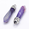 Dyed Bullet Natural Agate Pointed Pendants, with Platinum Tone Alloy Findings, 33~40x8~10mm, Hole: 3x2mm