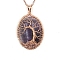 Natural Amethyst Brass Wire Wrapped Pendants, Oval with Tree Charms, Rose Gold, 43x33mm
