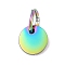Ion Plating(IP) 304 Stainless Steel Pendants, with Jump Ring, Manual Polishing, Flat Round Charm, Stamping Blank Tag, Rainbow Color, 6x1mm, Hole: 3.5mm