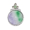 Dyed Natural Myanmar Jade Flower Flat Round Pendants, Brass Clear Cubic Zirconia Gems Charms, Platinum, Plum, 45.5mm, Pendants: 37.5x31x5.5mm, Hole: 6x3mm