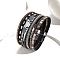 Braided Imitation Leather Crod Multi-strand Bracelets for Women, Rhinestone Beads Bracelets with Magnetic Clasps, Black, 7-5/8 inch(19.5cm)