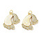 Brass Micro Pave Clear Cubic Zirconia Pendants, Cadmium Free & Lead Free, with Synthetic Opal and Jump Rings, Real 18K Gold Plated, Foot Print Charms, White, 21x18.5x3mm, Hole: 3mm
