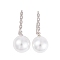 Rack Plating Brass Cubic Zirconia ABS Pearl Earring Hooks, Cadmium Free & Lead Free, Long-Lasting Plated, Platinum, 31x2mm