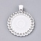 Baking Painted Alloy Pendant Cabochon Settings, Plain Edge Bezel Cups, with Rhinestone, Flat Round, White, Tray: 25mm, 43x34x3.5mm, Hole: 3.5x5.5mm