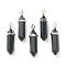 Natural Obsidian Pointed Pendants, with Platinum Tone Brass Findings, Bullet, 39.5x12x11.5mm, Hole: 4.5x2.8mm