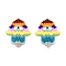 Handmade Seed Beads Pendants, with Elastic Thread, Loom Pattern, Hamsa Hand/Hand of Fatima /Hand of Miriam with Eye, Colorful, 34x27~28x1.5mm, Hole: 0.7mm