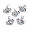 Brass Micro Pave Cubic Zirconia Charms, with Enamel and Jump Rings, Evil Eye, Colorful, Platinum, 13x15x3.5mm, Hole: 3mm