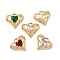 Brass Micro Pave Cubic Zirconia Pendants, Nickel Free, Heart Charms, Real 18K Gold Plated, Mixed Color, 12x13.5x5mm, Hole: 1.4mm