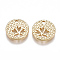 Brass Charms, Nickel Free, Real 18K Gold Plated, Flat Round with Clover, 11x2mm, Hole: 1.5mm