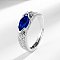 Horse Eye Brass Micro Pave Cubic Zirconia Finger Rings, Platinum, Dark Blue, Inner Diameter: Adjustable