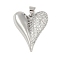 Brass Micro Pave Clear Cubic Zirconia Pendants, Cadmium Free & Lead Free, Heart, Platinum, 24x20x5mm, Hole: 3.5mm