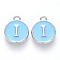 Platinum Plated Alloy Enamel Charms, Cadmium Free & Lead Free, Enamelled Sequins, Flat Round with Letter, Letter.I, 14x12x2mm, Hole: 1.5mm