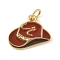 Brass Enamel Charms, Cowboy Hat Charms, with Jump Ring, Lead Free & Cadmium Free, Long-Lasting Plated, Rack Plating, Real 18K Gold Plated, Saddle Brown, 11x15x1mm, Hole: 3.4mm