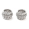 Brass Micro Pave Clear Cubic Zirconia Beads, Cadmium Free & Nickel Free & Lead Free, Round with Leaf, Platinum, 10x7mm, Hole: 6mm