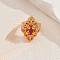 Elegant Geometric Hollow Brass Pave Cubic Zirconia Adjustable Finger Rings for Women, Flower, Golden, Red, 28x19mm, Inner Diameter: Adjustable
