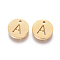 304 Stainless Steel Charms, Ion Plating (IP), Flat Round, Letter A, 10x1~1.5mm, Hole: 1mm