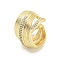 Rack Plated Brass Micro Pave Cubic Zirconia Open Cuff Rings, Wide Band Ring for Women, Lead Free & Cadmium Free, Long-Lasting Plated, Real 18K Gold Plated, 18.5mm