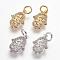 Brass Micro Pave Cubic Zirconia Charms, Hamsa Hand/Hand of Fatima/Hand of Miriam, Cadmium Free & Nickel Free & Lead Free, Mixed Color, 14x9x1.5mm, Hole: 3mm