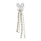 Bowknot Brass Rhinestone Tassel Big Pendants, Cadmium Free & Lead Free, Silver, 60x13x10mm, Hole: 1.2mm