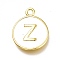 Brass Enamel Pendants, Long-Lasting Plated, Golden, White, Flat Round, Letter.Z, 16.5x13x2mm, Hole: 1.5mm