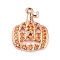 Rack Plating Brass Orange Cubic Zirconia Pendants, Lead Free & Cadmium Free, Long-Lasting, Pumpkin Charm, Rose Gold, 18x14x3mm, Hole: 1.2mm
