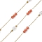 304 Stainless Steel Cable Chains, with Glass & ABS Imitation Pearl, Ion Plating(IP), Real 18K Gold Plated, Soldered, with Spool, Round with Oval, Light Coral, 9.5x3.5mm, about 32.81 Feet(10m)/Roll