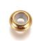 PVD Vacuum Plating 304 Stainless Steel Beads, with Rubber Inside, Slider Beads, Rondelle, Golden, 6x3mm, Hole: 3mm, Rubber Hole: 2mm