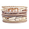 PU Leather Multi-strand Bracelets, with Wax Polyester Cords, Alloy Magnetic Clasp and Rhinestone, Feather, Golden, Beige, 7-1/2 inch(19cm), 40mm