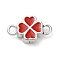 Brass Magnetic Clasps, Red Enamel Clover Magnetic Clasps, Real Platinum Plated, 10x17x5mm, Hole: 2.5mm