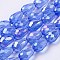 Electroplate Glass Beads Strands, AB Color Plated, Faceted Teardrop, Blue, 15x10mm, Hole: 1mm, 46~48pcs/strand, 69~72cm