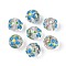 Luminous Handmade Gold Sand Lampwork Beads, Round with Flower, with Enamel, Glow in the Dark, Steel Blue, 11.5~13.5mm, Hole: 1.2~1.6mm