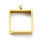 304 Stainless Steel Pendants, Hollow, Square Charm, Real 14K Gold Plated, 15x12x3mm, Hole: 1mm
